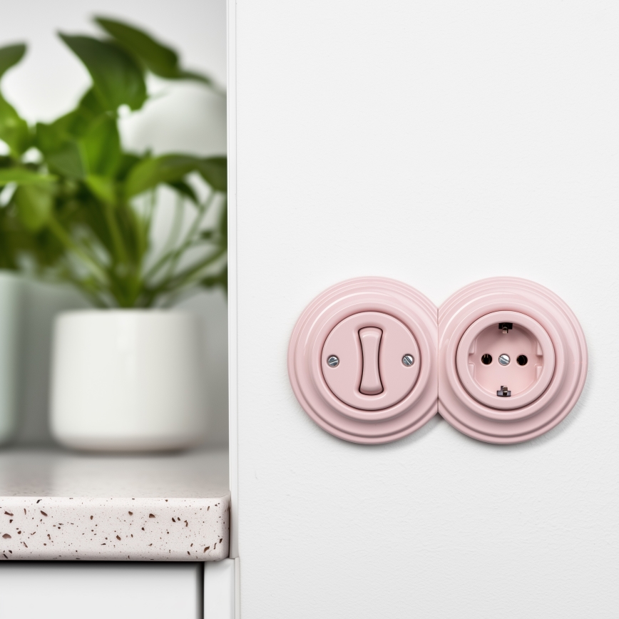 Kliklap - Ретро еднополюсен ключ № 1 и SCHUKO розетка 230 V с рамка в старорозов цвят