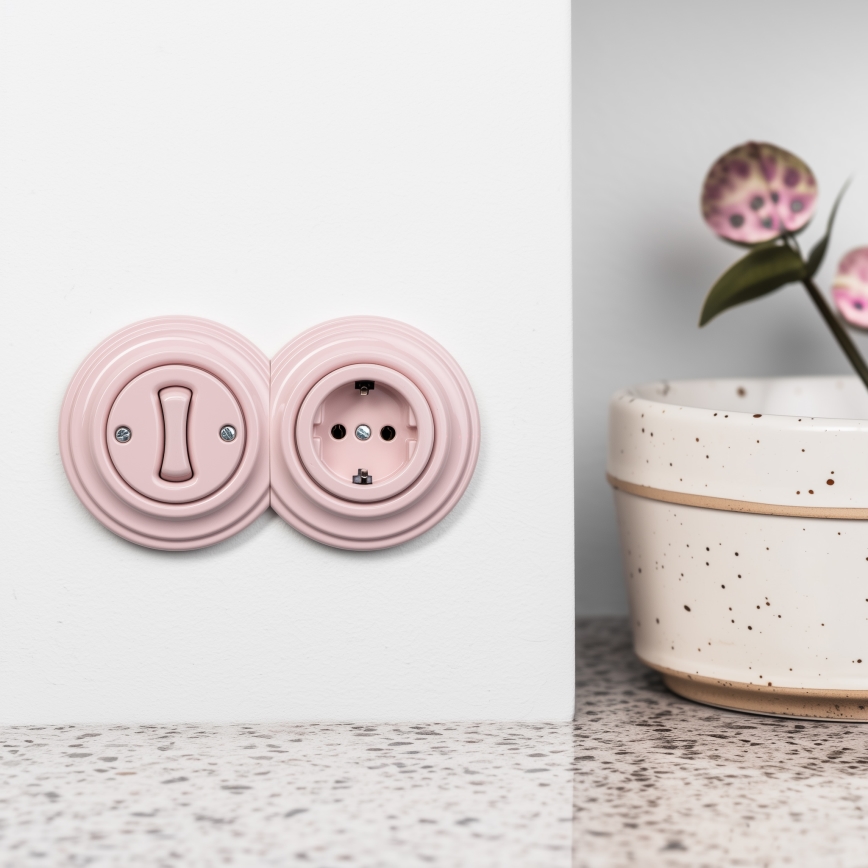 Kliklap - Ретро еднополюсен ключ № 1 и SCHUKO розетка 230 V с рамка в старорозов цвят