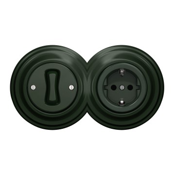 Kliklap – ретро еднополюсен ключ №1 и розетка SCHUKO 230 V в зелена рамка