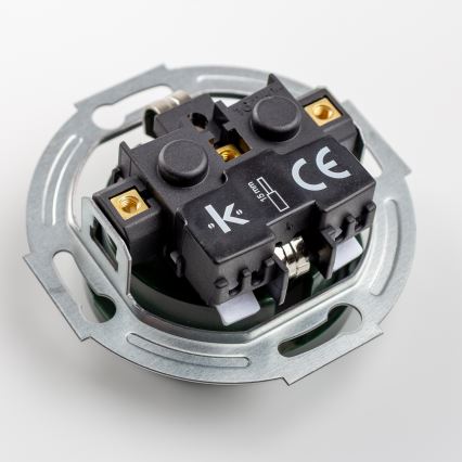 Kliklap – ретро еднополюсен ключ №1 и розетка SCHUKO 230 V в зелена рамка