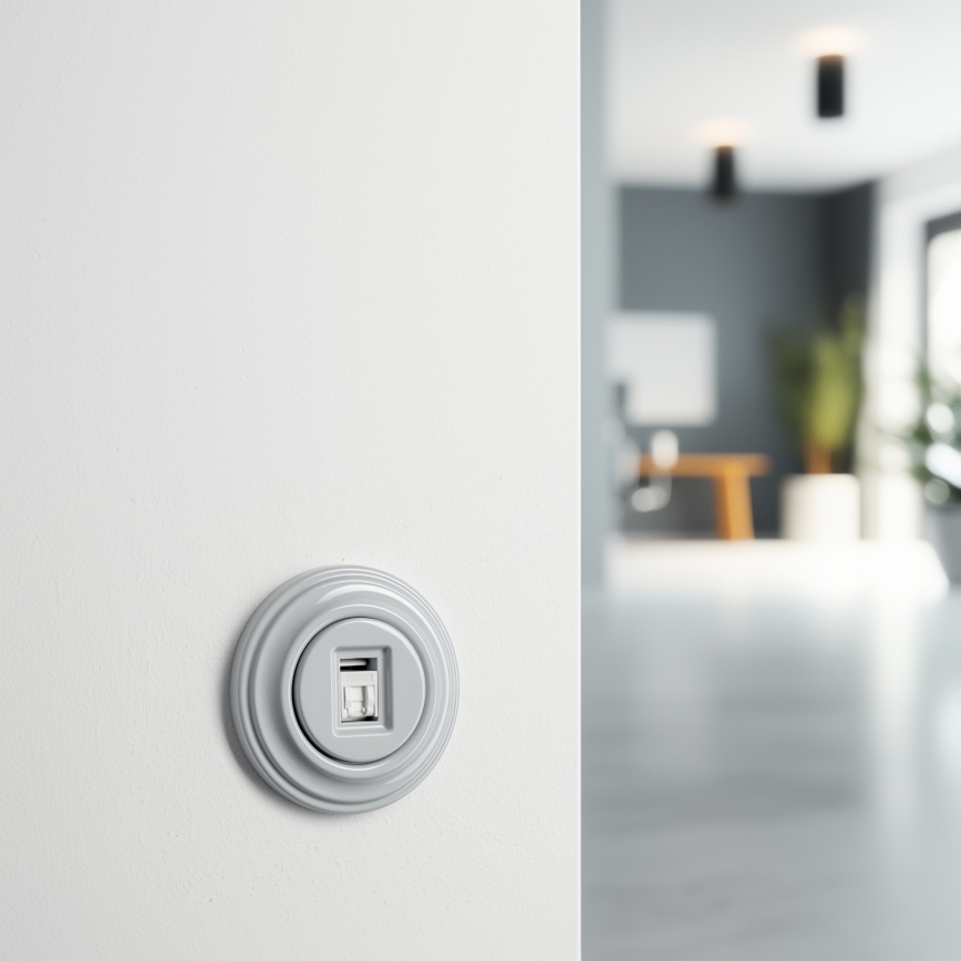 Kliklap - Ретро розетка за данни с рамка, сива