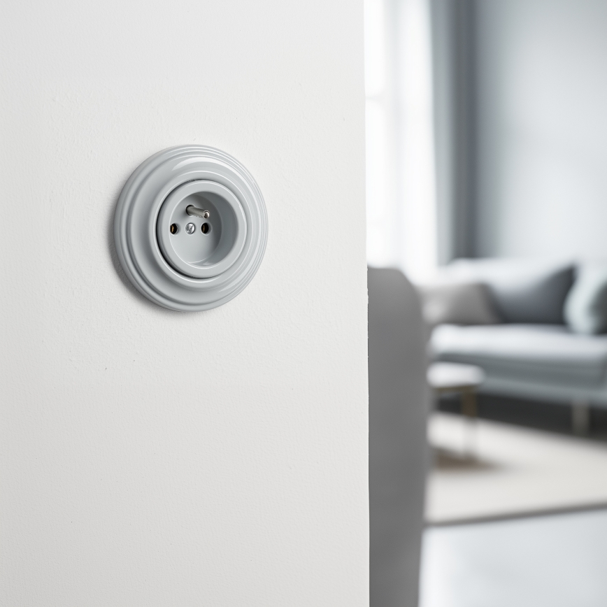 Kliklap - Ретро стенен контакт с рамка, 230 V, сив