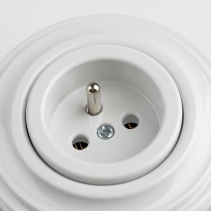 Kliklap - Ретро стенен контакт с рамка, 230 V, керамичен, бял