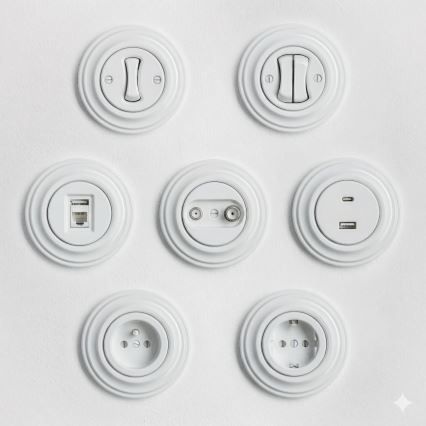 Kliklap - Ретро стенен контакт с рамка 230V снежнобял