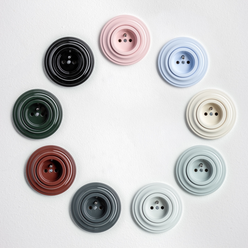 Kliklap - Ретро стенен контакт с рамка 230V снежнобял