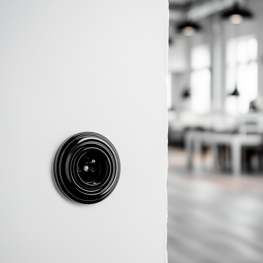 Kliklap - Ретро стенна розетка с рамка 230V черна