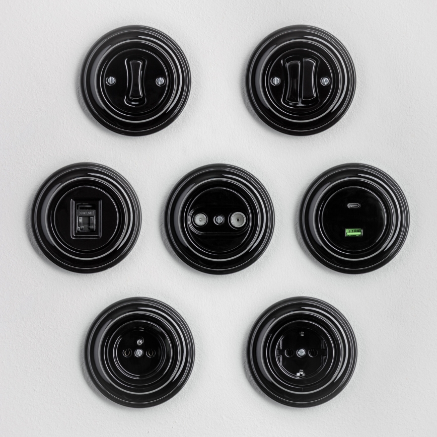 Kliklap - Ретро стенна розетка с рамка 230V черна