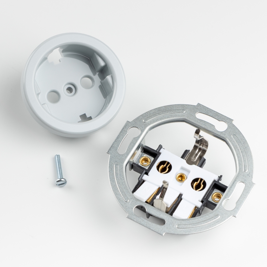 Kliklap - Ретро стенна розетка за домашна употреба с рамка SCHUKO 230V/16A сива