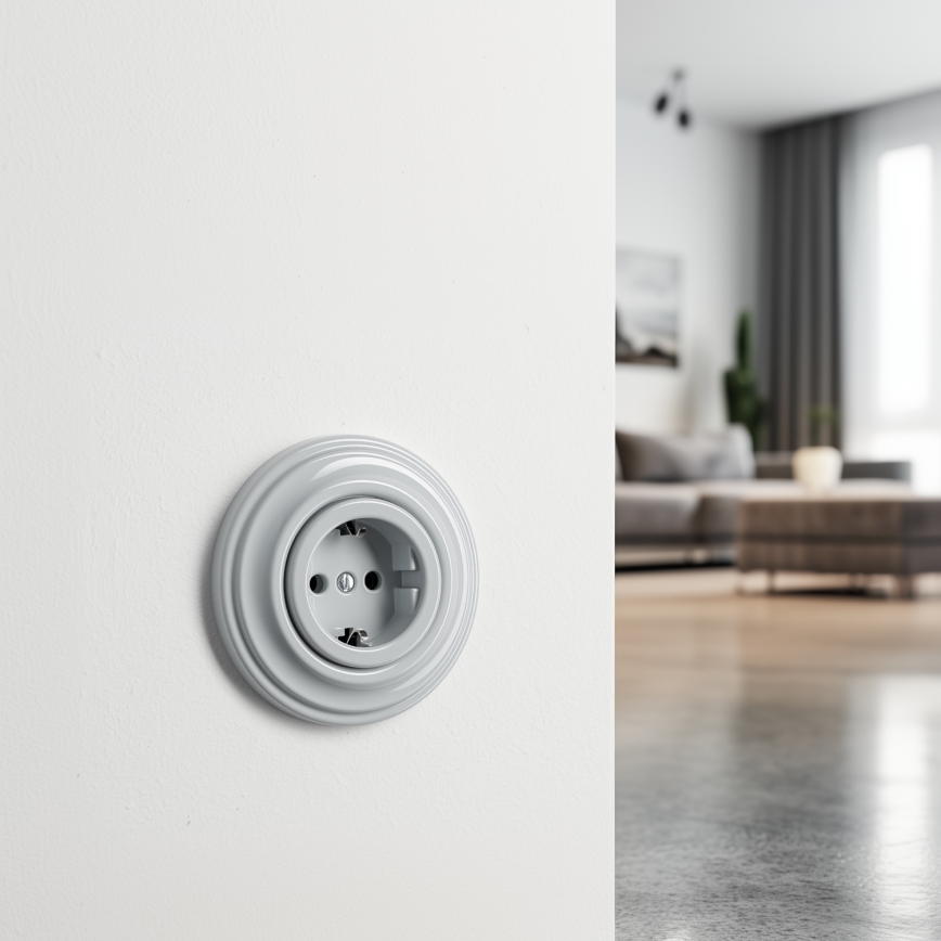 Kliklap - Ретро стенна розетка за домашна употреба с рамка SCHUKO 230V/16A сива