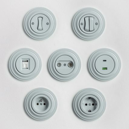 Kliklap - Ретро стенна розетка за домашна употреба с рамка SCHUKO 230V/16A сива