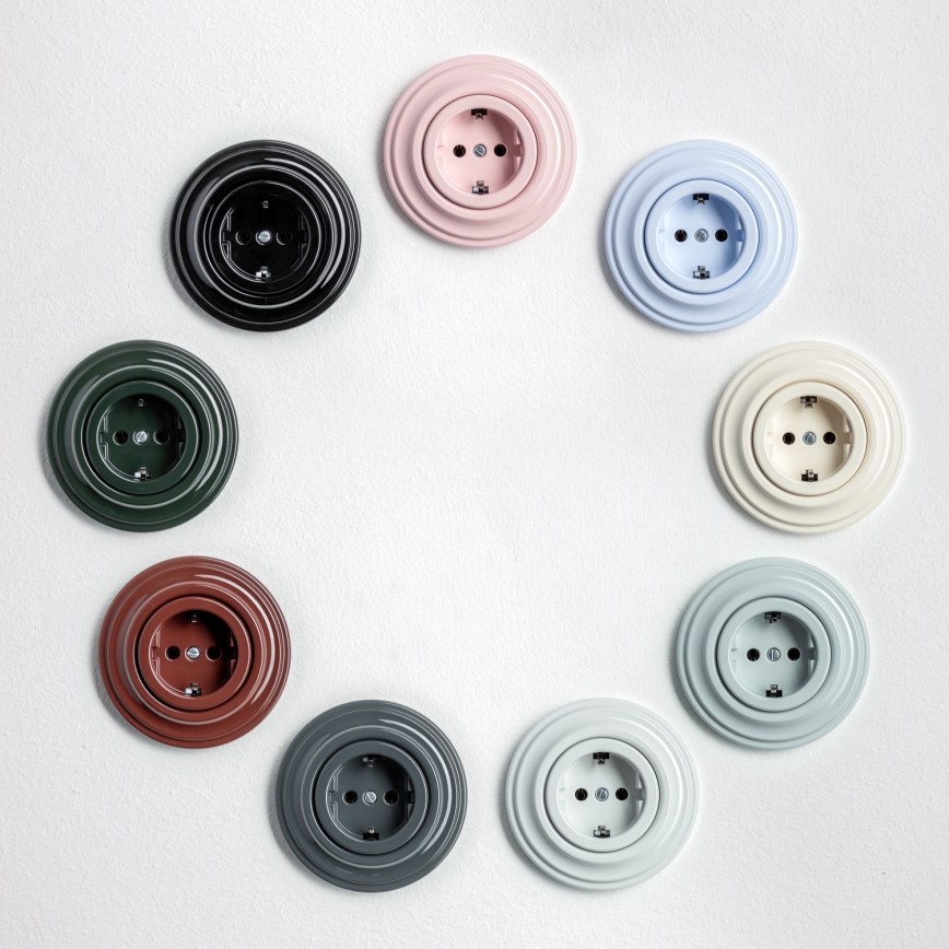 Kliklap - Ретро стенна розетка за домашна употреба с рамка SCHUKO 230V/16A сива