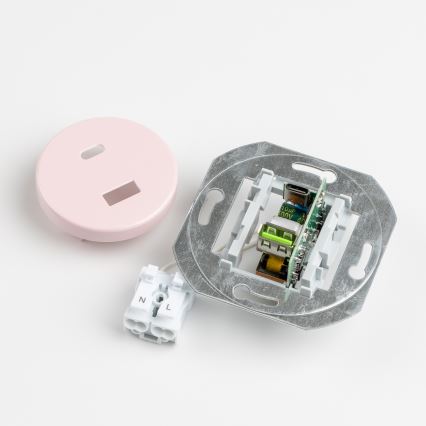 Kliklap - Ретро стенна USB розетка A+C с рамка в прашно розово