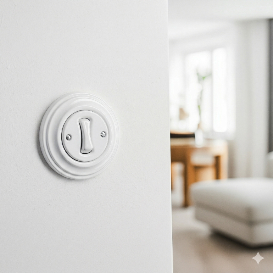 Kliklap - Ретро стълбищен ключ с рамка № 6, снежнобял