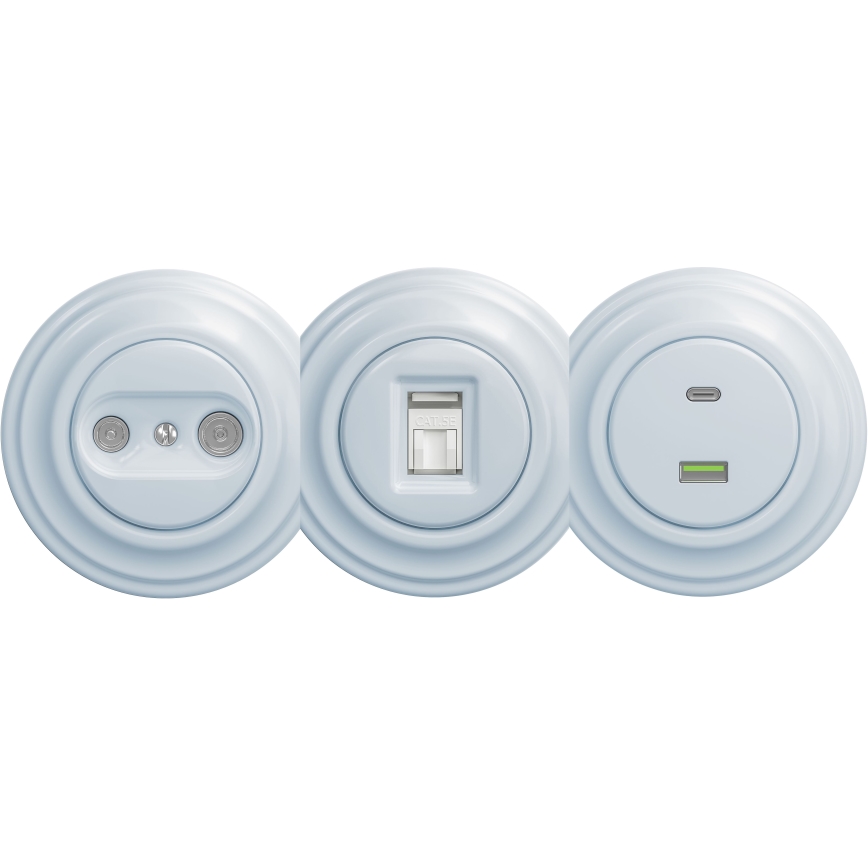 Kliklap - Ретро телевизионна и радио гнездо TV+R (продължително) без рамка, синьо