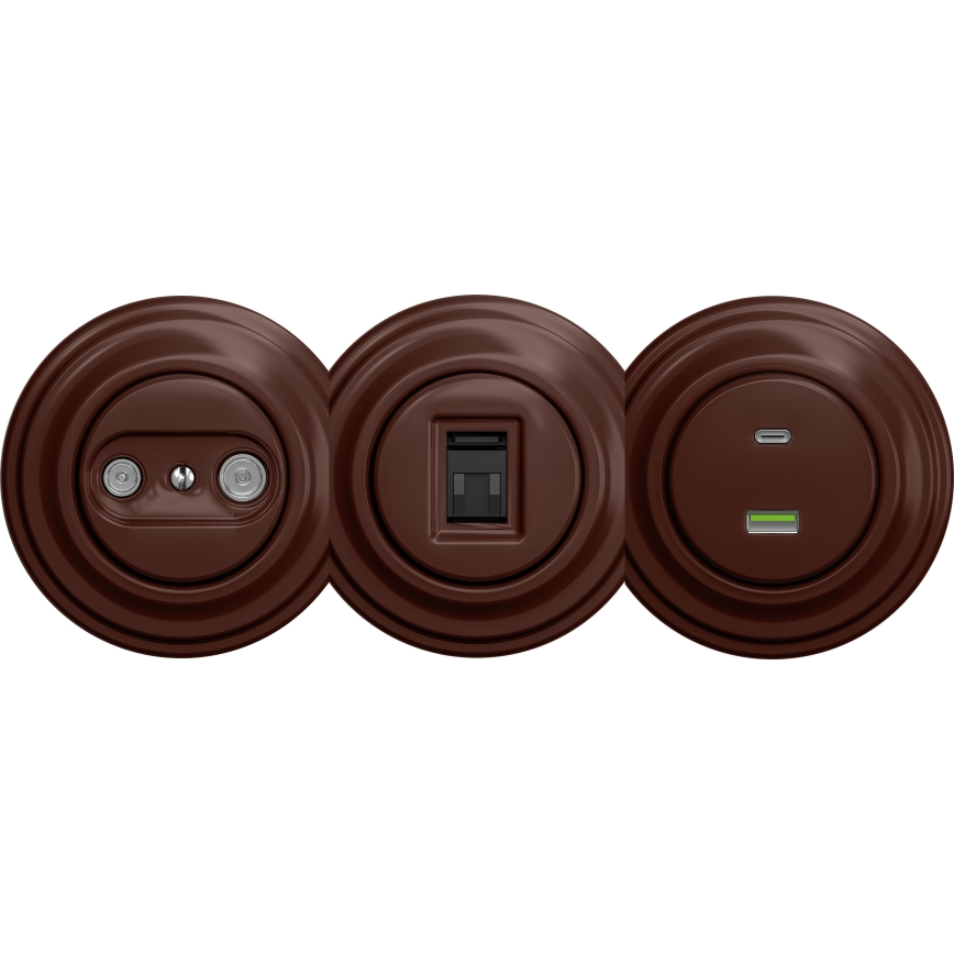Kliklap - Ретро USB контакт A+C без рамка кафяв