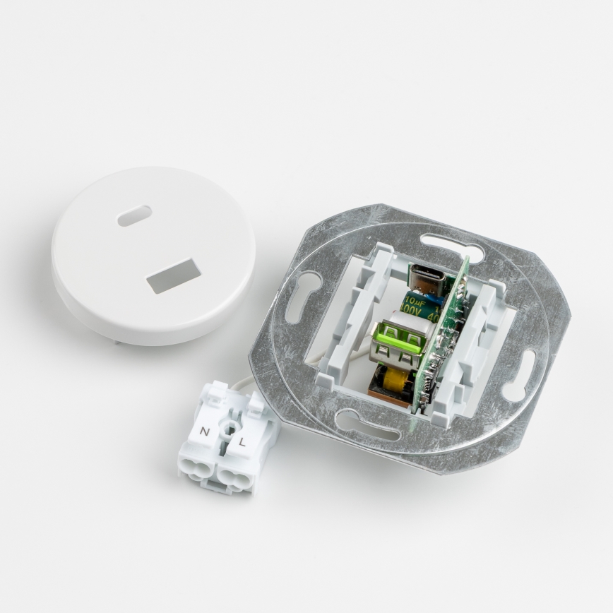 Kliklap - ретро USB розетка A+C с рамка в снежнобял цвят