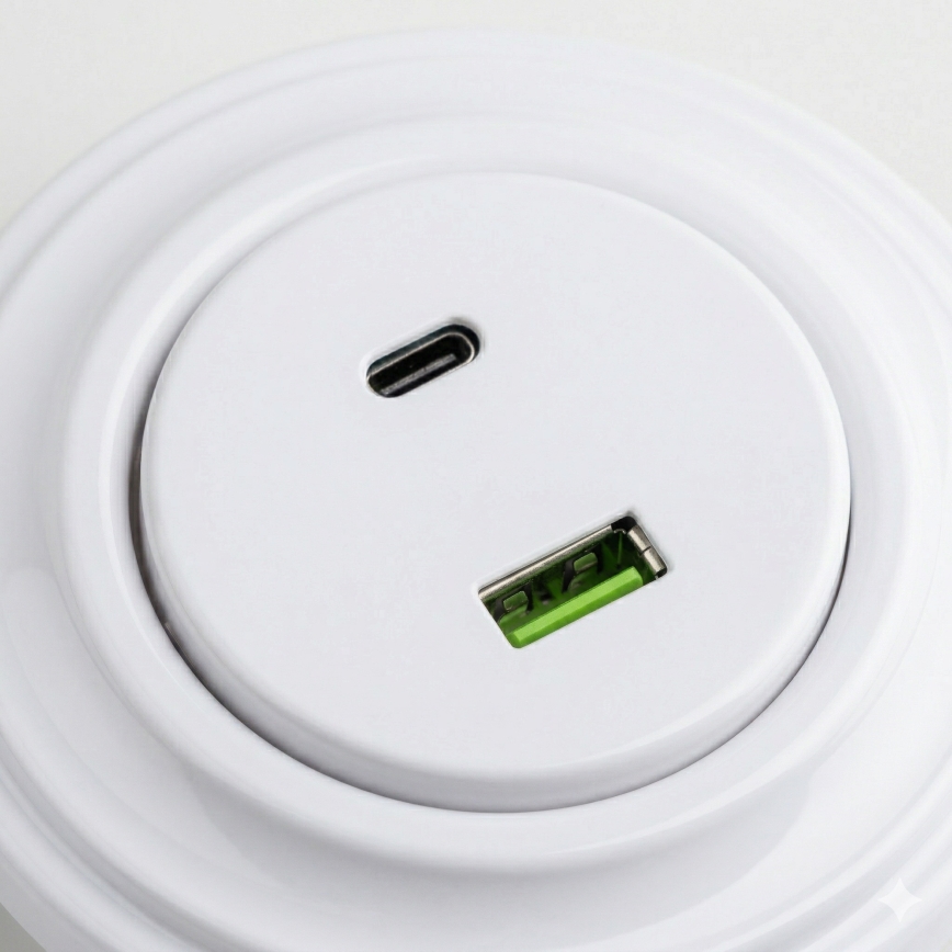 Kliklap - ретро USB розетка A+C с рамка в снежнобял цвят