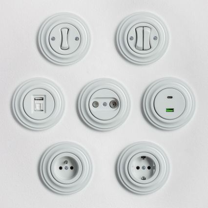 Kliklap - Ретро USB контакт A+C с рамка от бяла керамика