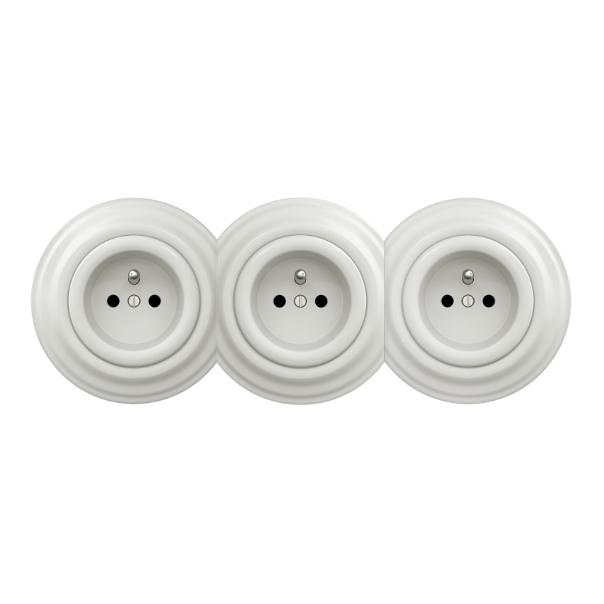 Kliklap - Троен ретро домашен контакт с рамка, 230 V, бял