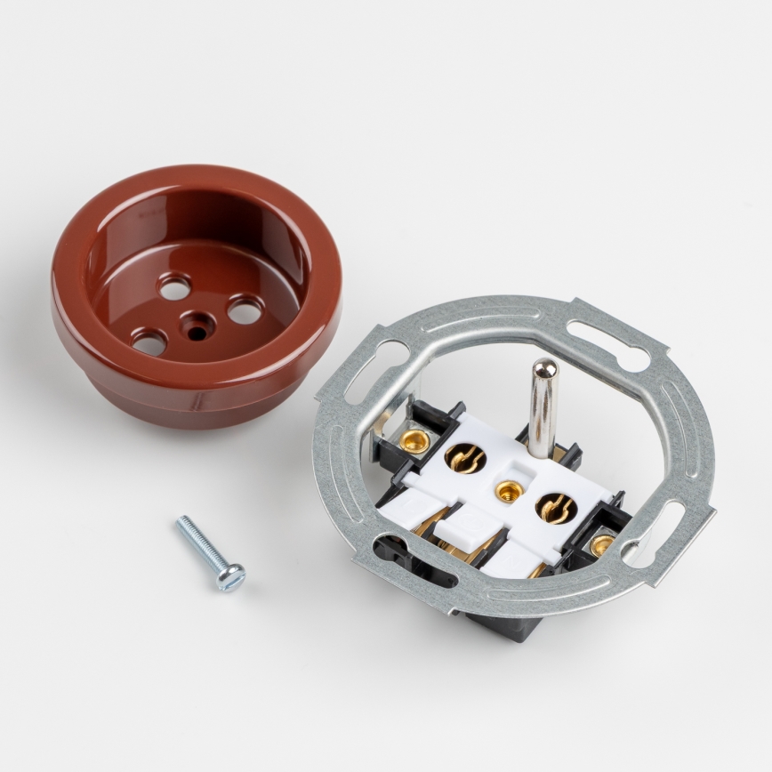 Kliklap - Троен ретро домашен контакт с рамка 230V кафяв
