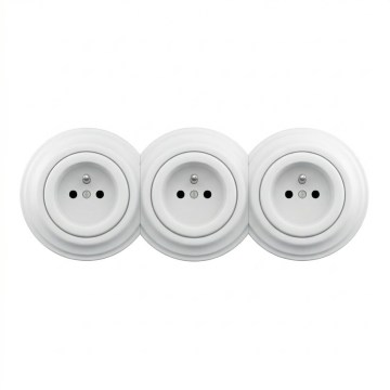 Kliklap - Троен ретро контакт за дома с рамка 230V, снежнобял