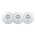 Kliklap - Тройна ретро битова розетка SCHUKO с рамка, 230V, снежнобяла