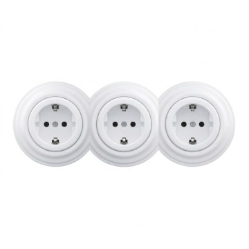 Kliklap - Тройна ретро битова розетка SCHUKO с рамка, 230V, снежнобяла
