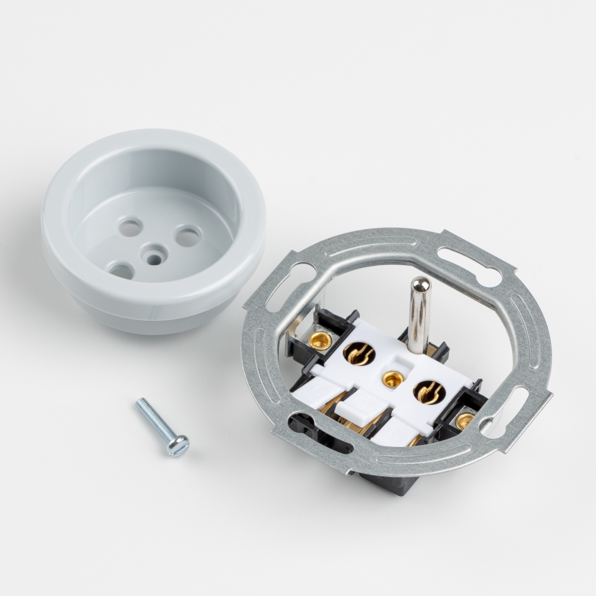 Kliklap - Тройна ретро битова контактна розетка с рамка, 230 V, сива