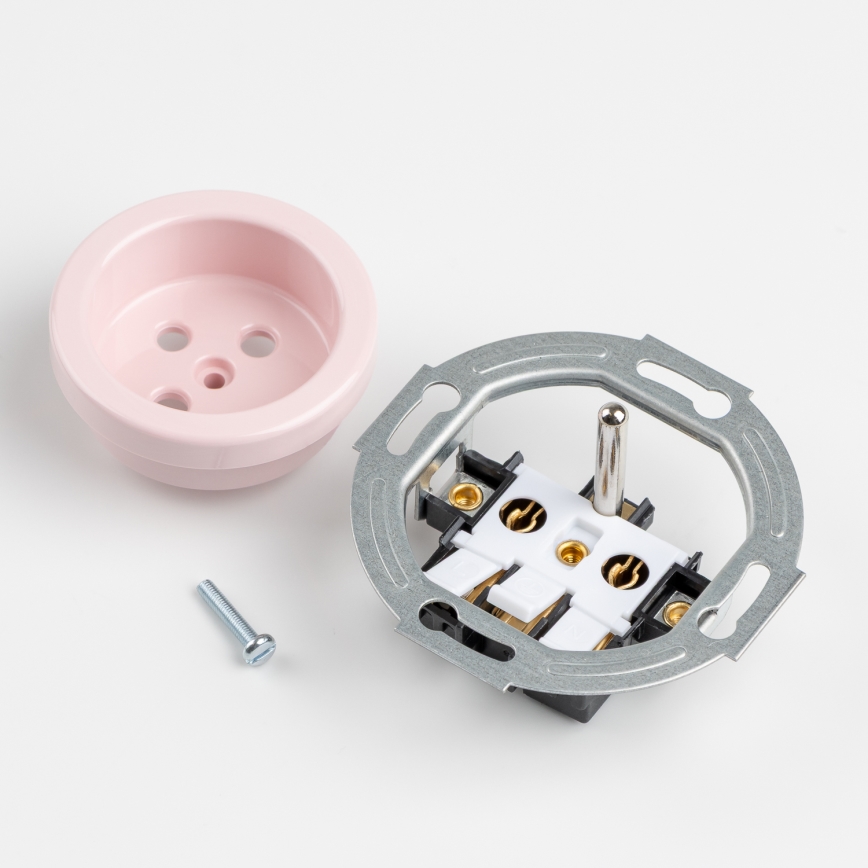 Kliklap - Тройна ретро домашна електрическа розетка с рамка 230V старо-розова