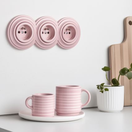 Kliklap - Тройна ретро домашна електрическа розетка с рамка 230V старо-розова