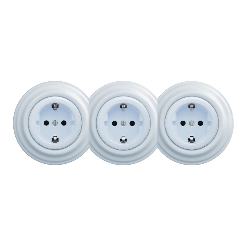 Kliklap - Тройна ретро домашна розетка с рамка SCHUKO 230V синя