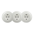 Kliklap - Тройна ретро домашна розетка с рамка SCHUKO 230V, керамична, бяла