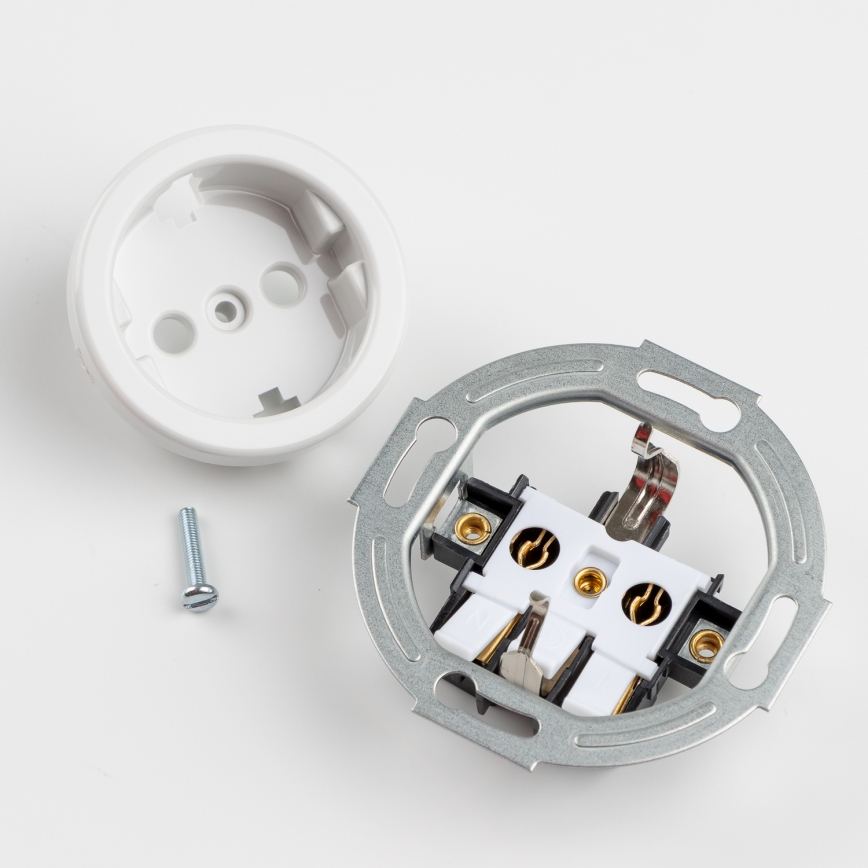 Kliklap - Тройна ретро домашна розетка с рамка SCHUKO 230V, керамична, бяла