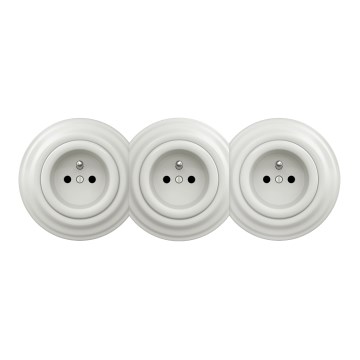 Kliklap - Тройна ретро домакинска бяла керамична розетка с рамка 230V