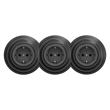 Kliklap - Тройна ретро електрическа розетка за дома с рамка SCHUKO 230 V, антрацит