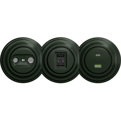 Kliklap - Винтидж телефонно гнездо TV+R (continuous) без рамка зелен