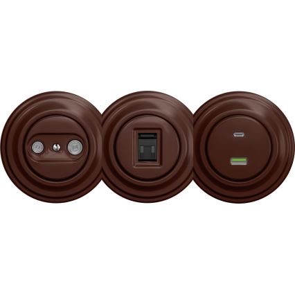 Kliklap - Винтидж телефонно гнездо TV+R (continuous) без рамка кафяв