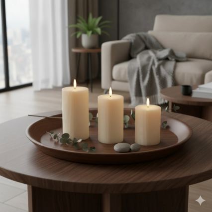 Komplekt 3x LED svešti BRILLO LED/3xAAA, kremavi + distantsionno upravlenie