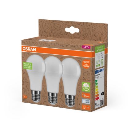 Komplekt ot 3 LED kрушки ot рециклирана пластмаса A100 E27/14W/230V 4000K - Osram