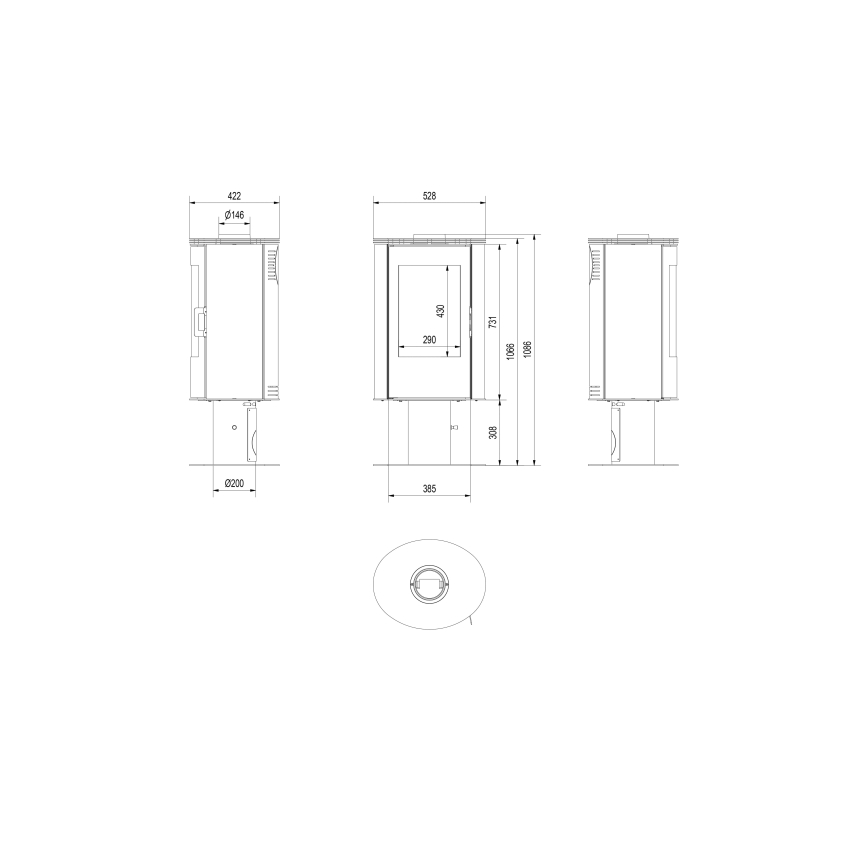 Kratki - Стоманена камина 8kW 150мм