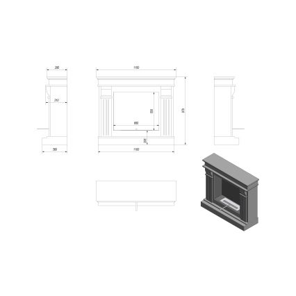 Kratki - БИО камина 97,9x115 см 3kW бял