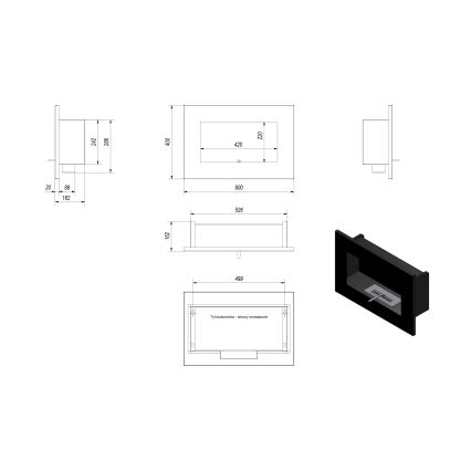 Kratki - БИО камина за вграждане 40x60 см 2kW черен