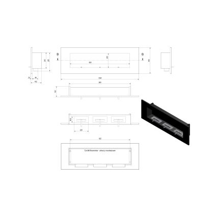 Kratki - БИО камина за вграждане 40x120 см 3x1,1kW черен