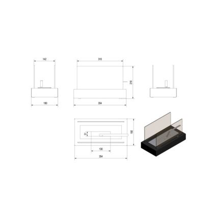 Kratki - БИО камина 21,8x35,4 см 1kW черен