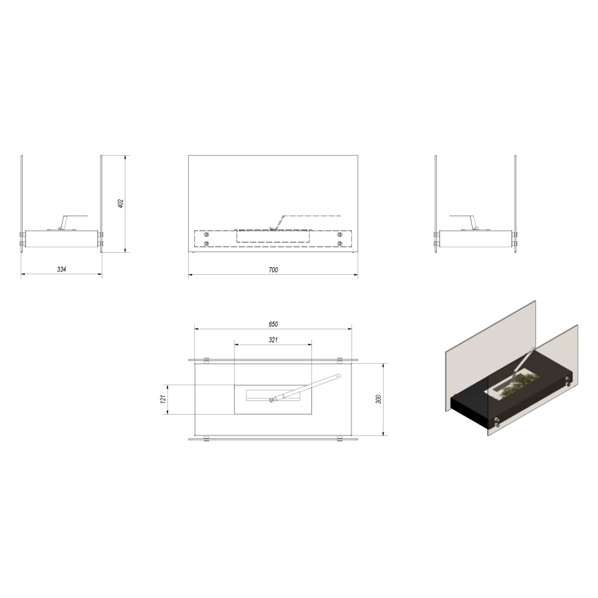 Kratki - БИО камина 40,2x70 см 2kW бял