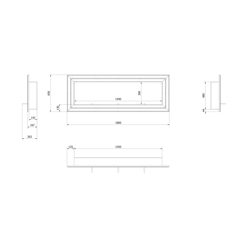 Kratki - Вграден БИО камина 65x180 см 3x2,5kW лъскав хром