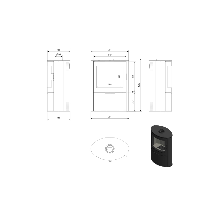 Kratki - Стоманена камина 10kW 150 мм