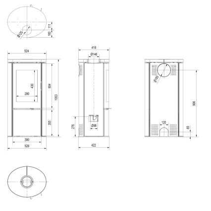 Kratki - Стоманена камина 8kW 150 мм