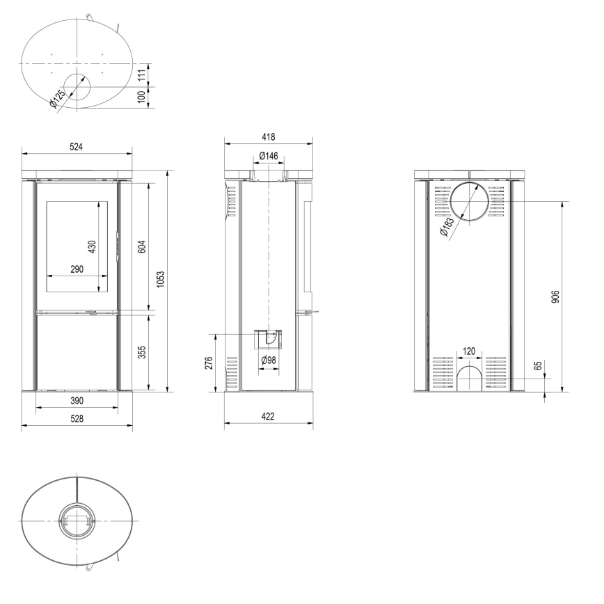 Kratki - Стоманена камина 8kW 150 мм