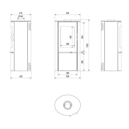 Kratki - Стоманена камина 8kW 150 мм